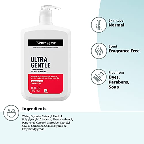 Neutrogena Ultra Gentle Daily Facial Cleanser with Pro-Vitamin B5 for Acne-Pr...