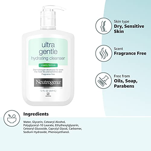 Neutrogena Ultra Gentle Hydrating Daily Facial Cleanser for Sensitive Skin, O...