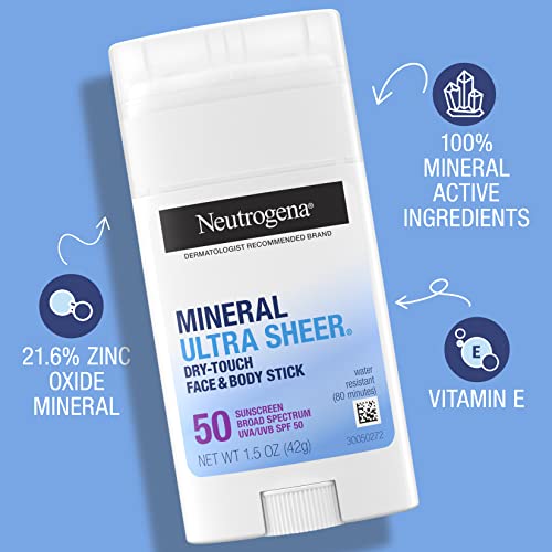 Neutrogena Ultra Sheer Dry Touch SPF 50 Mineral Sunscreen Stick for Sensitive...