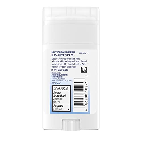 Neutrogena Ultra Sheer Dry Touch SPF 50 Mineral Sunscreen Stick for Sensitive...