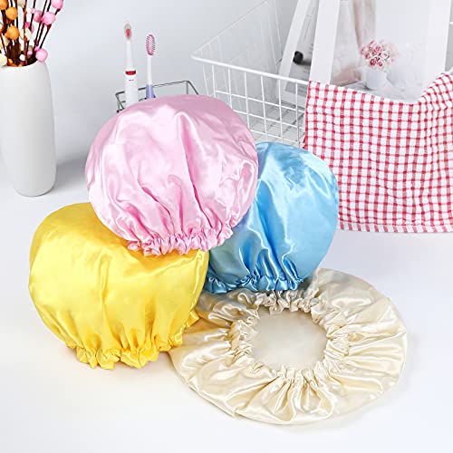 9 Pcs Shower Caps Bath Caps for Women Waterproof Double-layer Solid Color Bat...