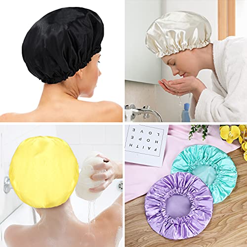 9 Pcs Shower Caps Bath Caps for Women Waterproof Double-layer Solid Color Bat...