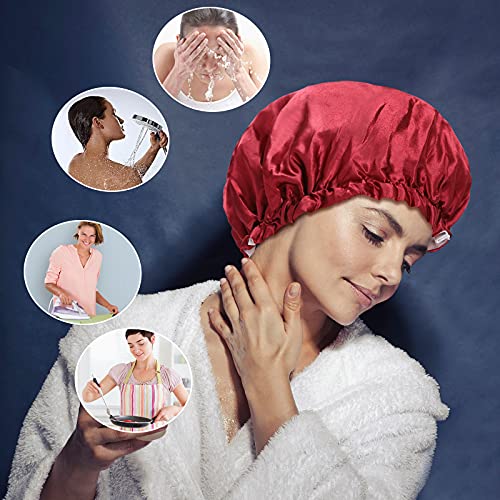 9 Pcs Shower Caps Bath Caps for Women Waterproof Double-layer Solid Color Bat...