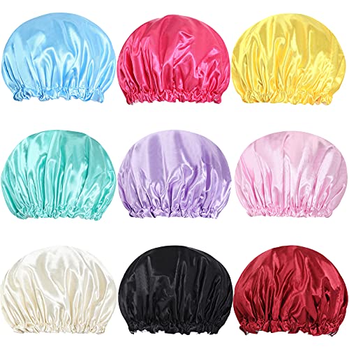 9 Pcs Shower Caps Bath Caps for Women Waterproof Double-layer Solid Color Bat...