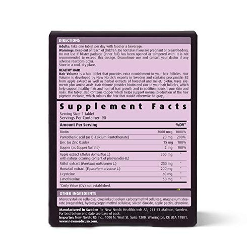 New Nordic Hair Volume Tablets | 3000 mg Biotin & Biopectin Apple Extract for...