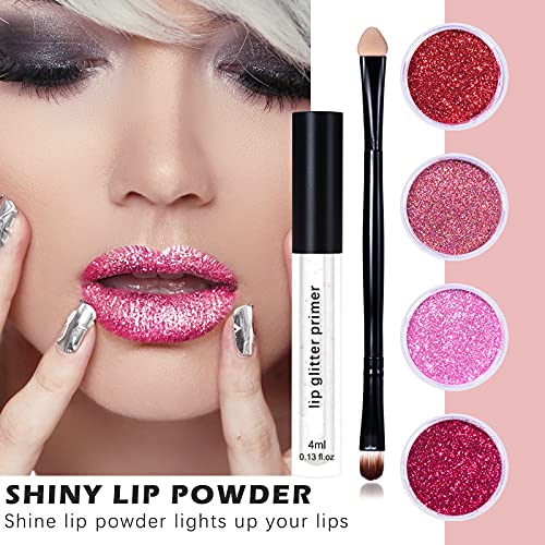 NewBang 4 Colors Glitter Lip Kit,Metallic Shimmer Diamond Glitter Powder for ...