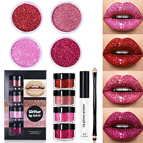 NewBang 4 Colors Glitter Lip Kit,Metallic Shimmer Diamond Glitter Powder for ...