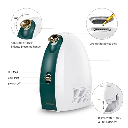 Newbealer 3in1 Facial Steamer, 20 Min Hot & 60 Min Cold Nano Ionic Steam, Aro...