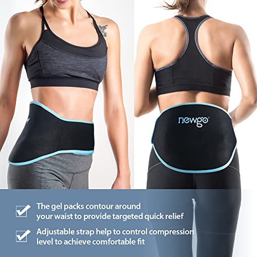 NEWGO Gel Ice Pack for Back Pain Relief, 2 Pack Hot Cold Ice Packs Belt for B...
