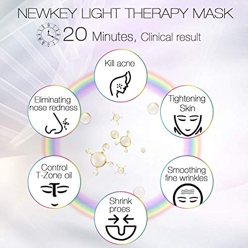 Led Face Mask Light Therapy, NEWKEY 7 Led Light Therapy Facial Skin Care Mask...