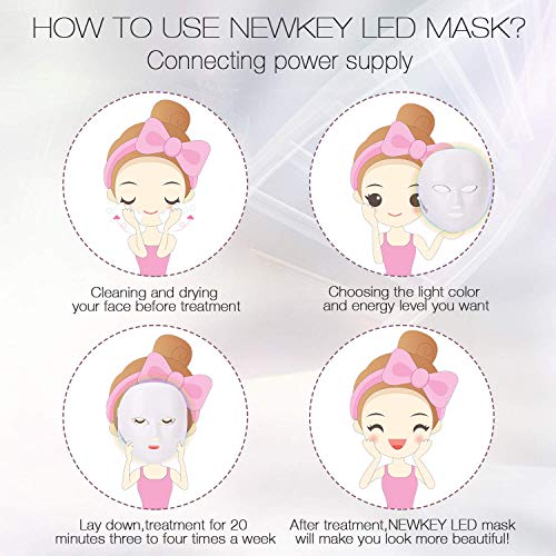 Led Face Mask Light Therapy, NEWKEY 7 Led Light Therapy Facial Skin Care Mask...