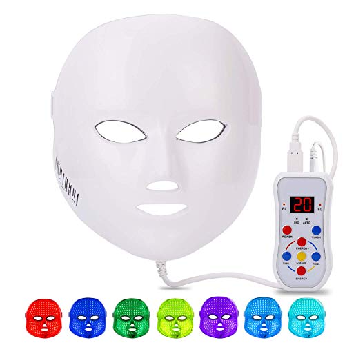 Led Face Mask Light Therapy, NEWKEY 7 Led Light Therapy Facial Skin Care Mask...