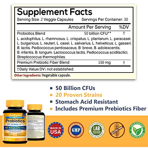 NewRhythm Probiotics 50 Billion CFU 20 Strains, 60 Veggie Capsules, Targeted ...
