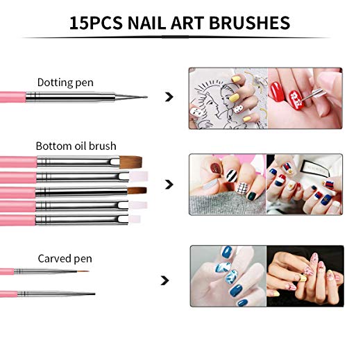 Newthinking Nail Design Kit, 47 PCS Nail Art Kit with Gel Nail Art Brushes Se...