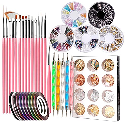 Newthinking Nail Design Kit, 47 PCS Nail Art Kit with Gel Nail Art Brushes Se...