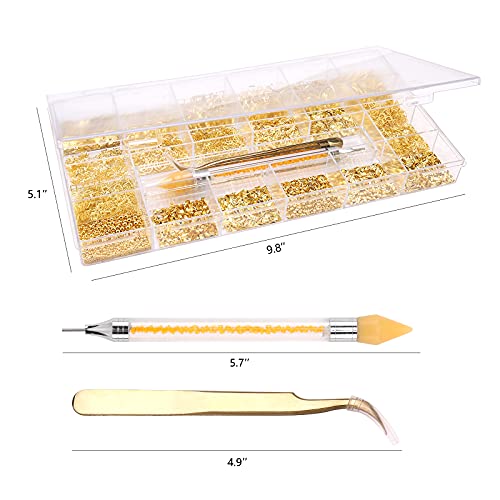 Nibiru Gold Metal Nail Art Studs Kit, 4000PCS 3D Metal Nail Art Jewelry Decor...