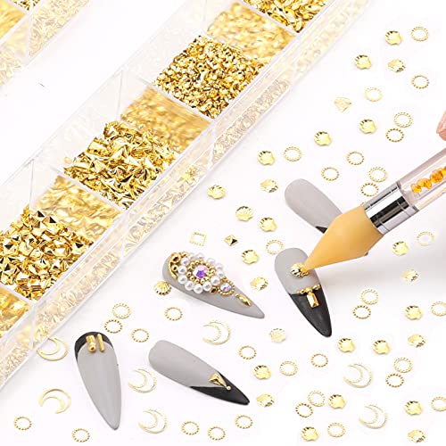Nibiru Gold Metal Nail Art Studs Kit, 4000PCS 3D Metal Nail Art Jewelry Decor...