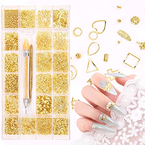 Nibiru Gold Metal Nail Art Studs Kit, 4000PCS 3D Metal Nail Art Jewelry Decor...