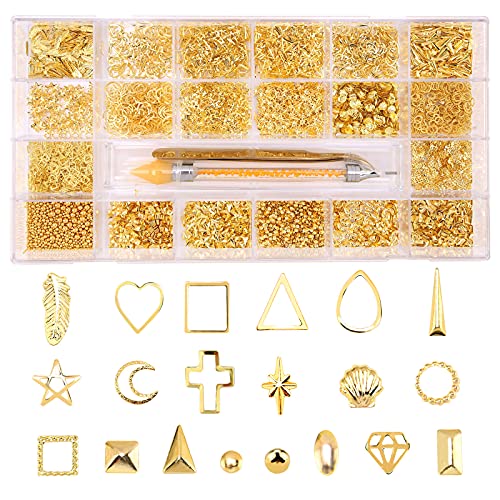 Nibiru Gold Metal Nail Art Studs Kit, 4000PCS 3D Metal Nail Art Jewelry Decor...