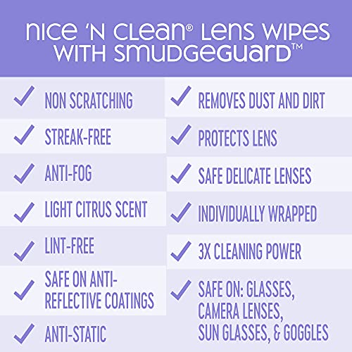 Nice 'n Clean SmudgeGuard Lens Cleaning Wipes (100 Total Wipes) | Pre-Moisten...