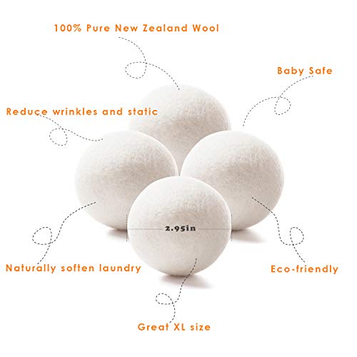 Wool Dryer Balls XL, Handmade Organic Dryer Balls Laundry Reusable Natural Fa...