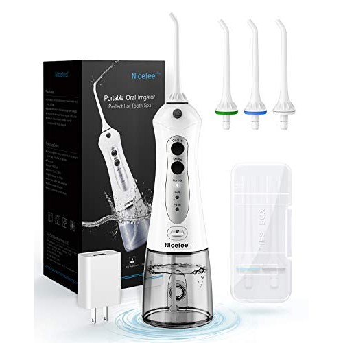 Cordless Water Flosser, Nicefeel 300ML USB Rechargeable and Portable Oral Irr...