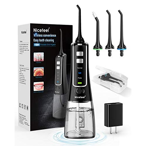 Cordless Water Flosser Teeth Cleaner, Nicefeel 300ML USB Rechargable Portable...