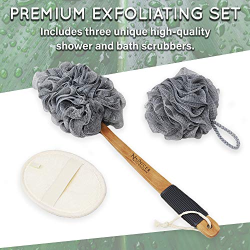 Nicer Concepts Exfoliating Loofah Back Scrubber and Loofah Set - Includes Loo...