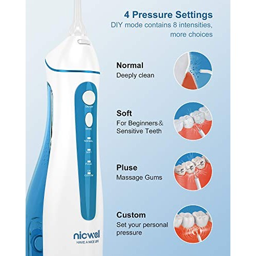 Water Dental Flosser Cordless for Teeth - Nicwell 4 Modes Dental Oral Irrigat...