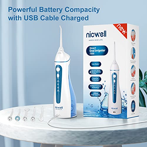 Water Dental Flosser Cordless for Teeth - Nicwell 4 Modes Dental Oral Irrigat...
