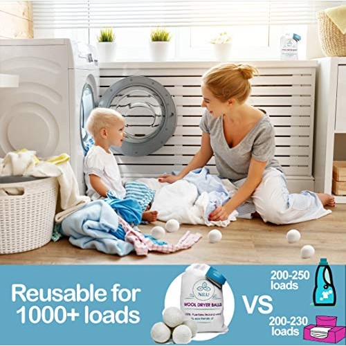 Wool Dryer Balls by Nilu, 6 Pack, XL Size, Reusable, 100% Organic Premium New...