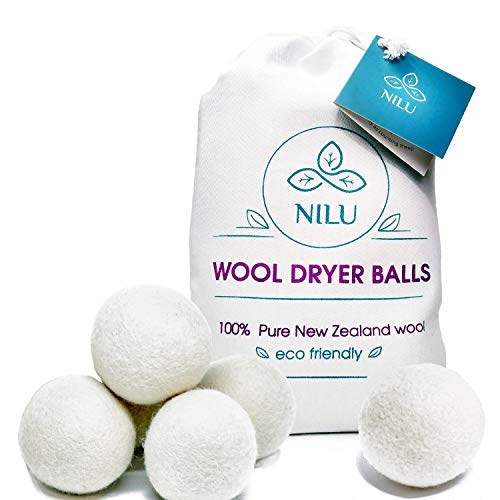 Wool Dryer Balls by Nilu, 6 Pack, XL Size, Reusable, 100% Organic Premium New...