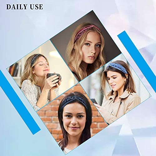 Boho Headbands for Women Vintage Floral Style Head Bands Stretchy Knotted Hai...