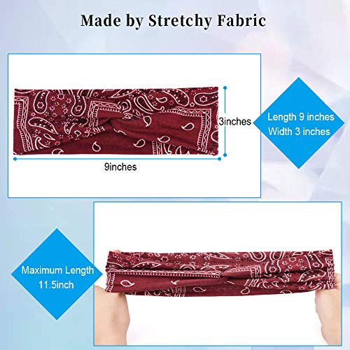 Boho Headbands for Women Vintage Floral Style Head Bands Stretchy Knotted Hai...