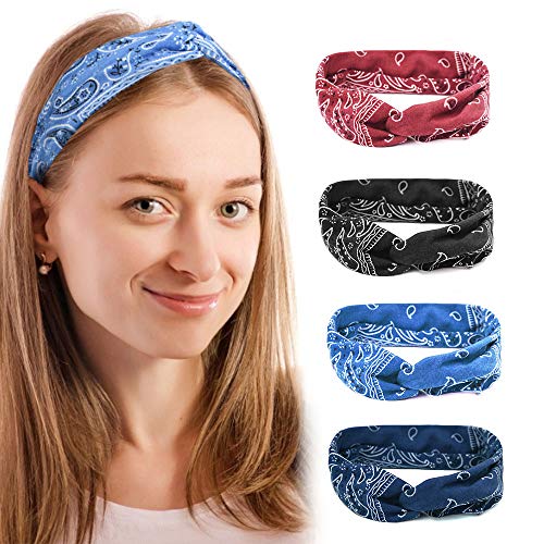 Boho Headbands for Women Vintage Floral Style Head Bands Stretchy Knotted Hai...