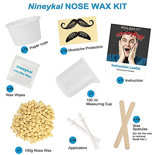 Nose Wax Kit 100g,30 Applicator, 15-20 USES,10 After Wax Wipes,10 Spatulas & ...