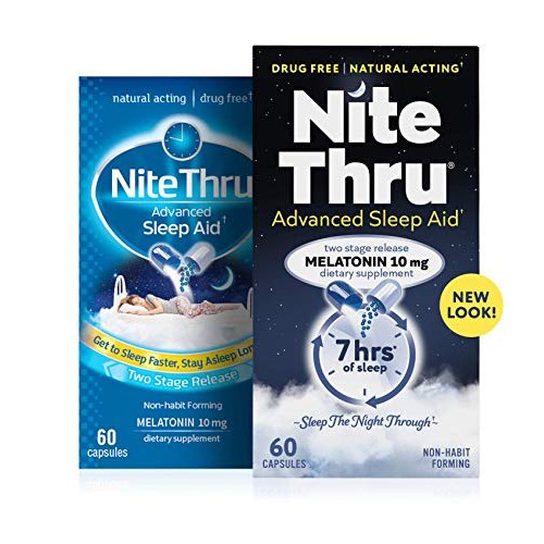 Nite Thru Advanced Sleep Aid Melatonin Dietary Supplement, 60 Capsules (Pack ...