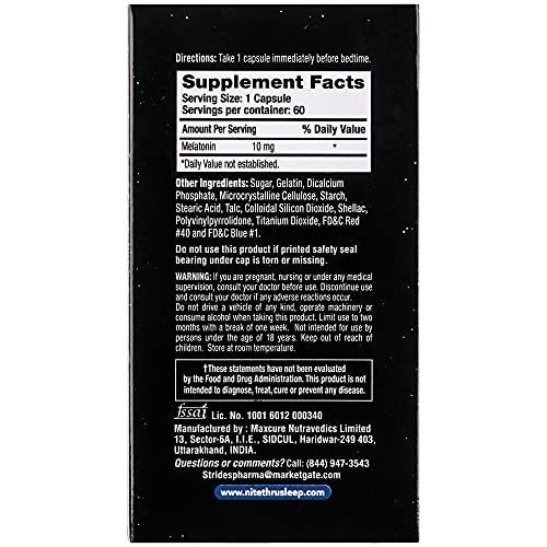 Nite Thru Advanced Sleep Aid Melatonin Dietary Supplement, 60 Capsules (Pack ...