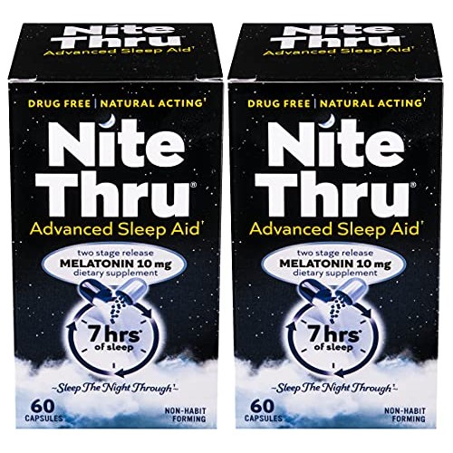 Nite Thru Advanced Sleep Aid Melatonin Dietary Supplement, 60 Capsules (Pack ...