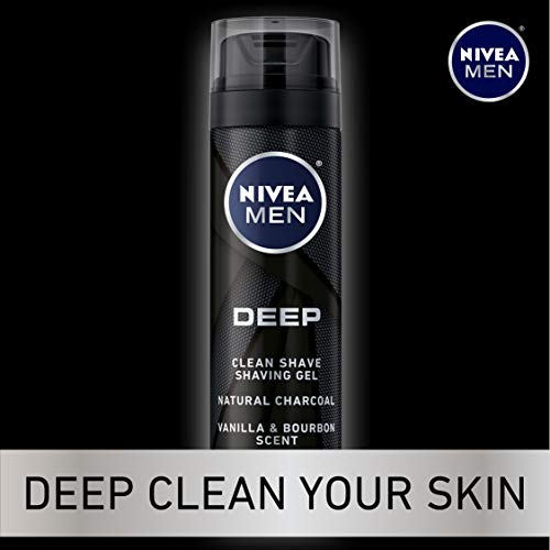 NIVEA Men DEEP Clean Shaving Gel - With Natural Charcoal To Clean While Shavi...