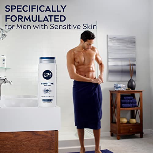 NIVEA MEN Sensitive Body Wash with Bamboo Extract, 3 Pack of 16.9 Fl Oz Bottles