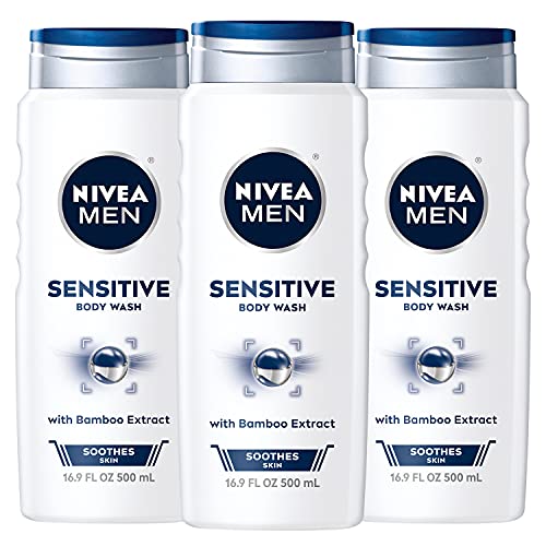 NIVEA MEN Sensitive Body Wash with Bamboo Extract, 3 Pack of 16.9 Fl Oz Bottles