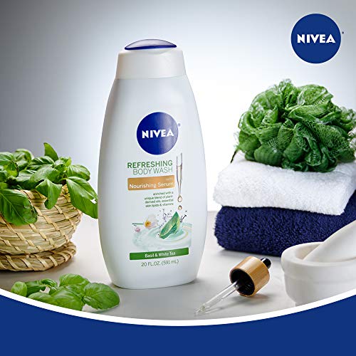NIVEA Basil and White Tea Body Wash with Nourishing Serum Bottle, 20 Fl Oz