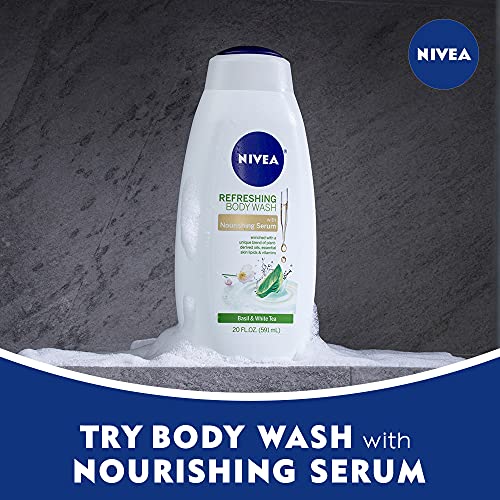 NIVEA Basil and White Tea Body Wash with Nourishing Serum Bottle, 20 Fl Oz