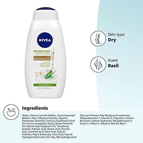 NIVEA Basil and White Tea Body Wash with Nourishing Serum Bottle, 20 Fl Oz