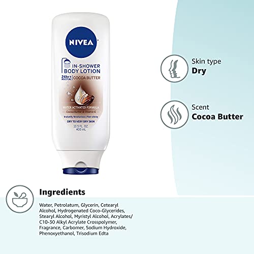 NIVEA Cocoa Butter In-Shower Body Lotion - Non-Sticky For Dry to Very Dry Ski...
