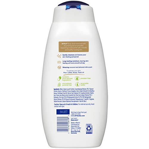 NIVEA Coconut and Almond Milk Body Wash with Nourishing Serum, 20 Fl Oz Bottle