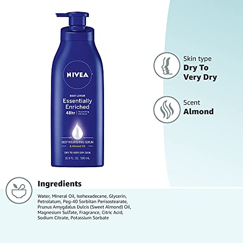NIVEA Essentially Enriched Body Lotion,Dry to Very Dry Skin, 16.9 Fl Oz, Pack...