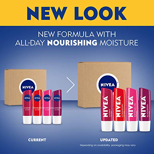 NIVEA Lip Care, Fruit Lip Balm Variety Pack, Tinted Lip Balm, 0.17 Oz, Pack of 4