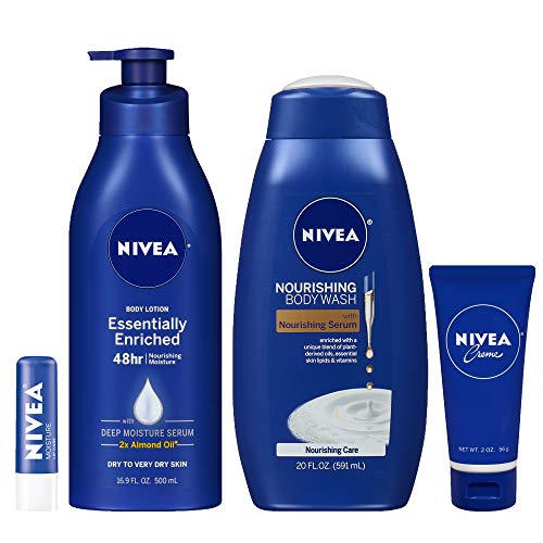 NIVEA Nourish & Care Gift Set, 4 Piece Skin Care Set - Body Lotion, Body Wash...
